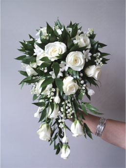 wired bouquet using white akito roses
